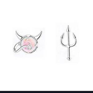 😈😈NEW😈😈ADORABLE!! Devil and Moon Stone with tiny CZ's and Pitch Fork